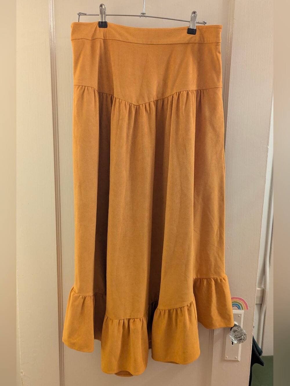 Anthropologie Mustard Yellow Maxi Skirt, Velvet/Suede Texture